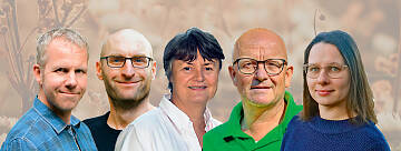 Unser Gartenberater-Team (v. l.): Philippe Dahlmann, Sven Görlitz, Roswitha Koch, Martin Breidbach und Angela Maria Rudolf