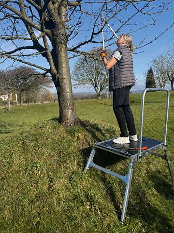 Kein Wackeln, kein Balancieren auf schmalen Stufen – stattdessen eine breite, rutschfeste Fläche.